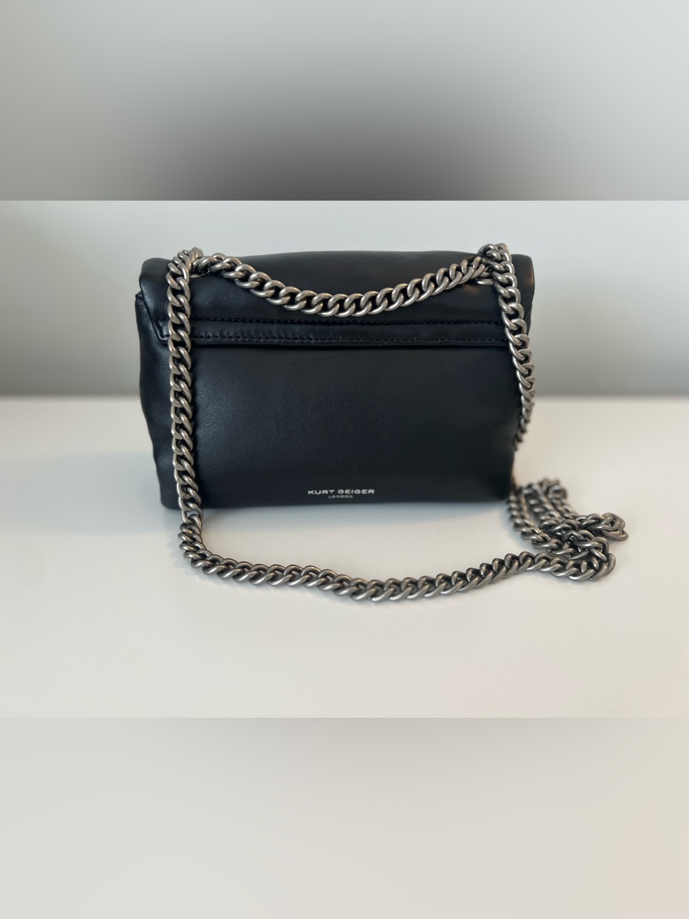 Kurt Geiger Black Leather Crossbody with Silver Chain and Clasp - Picture 3 of 8